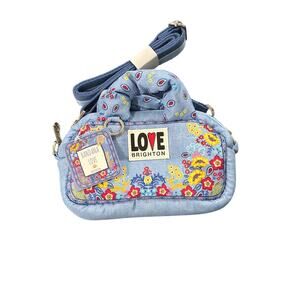 Brighton Love Bandana Crossbody Bag Blue Floral Small Organizer Purse NWT